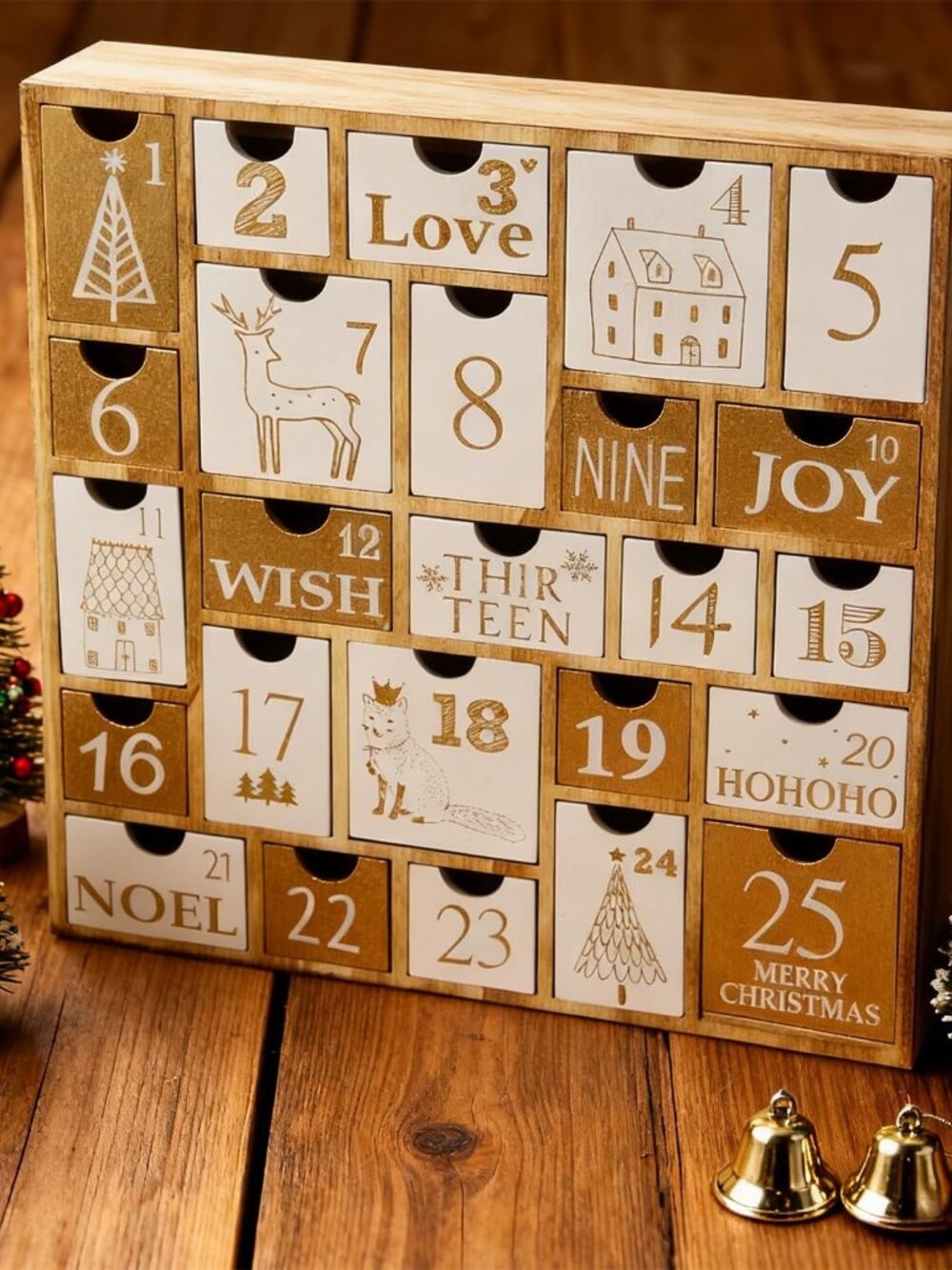 Advent Calendar with 25 Drawers Countdown to Christmas, Refillable Wooden Advent - Picture 6 of 7